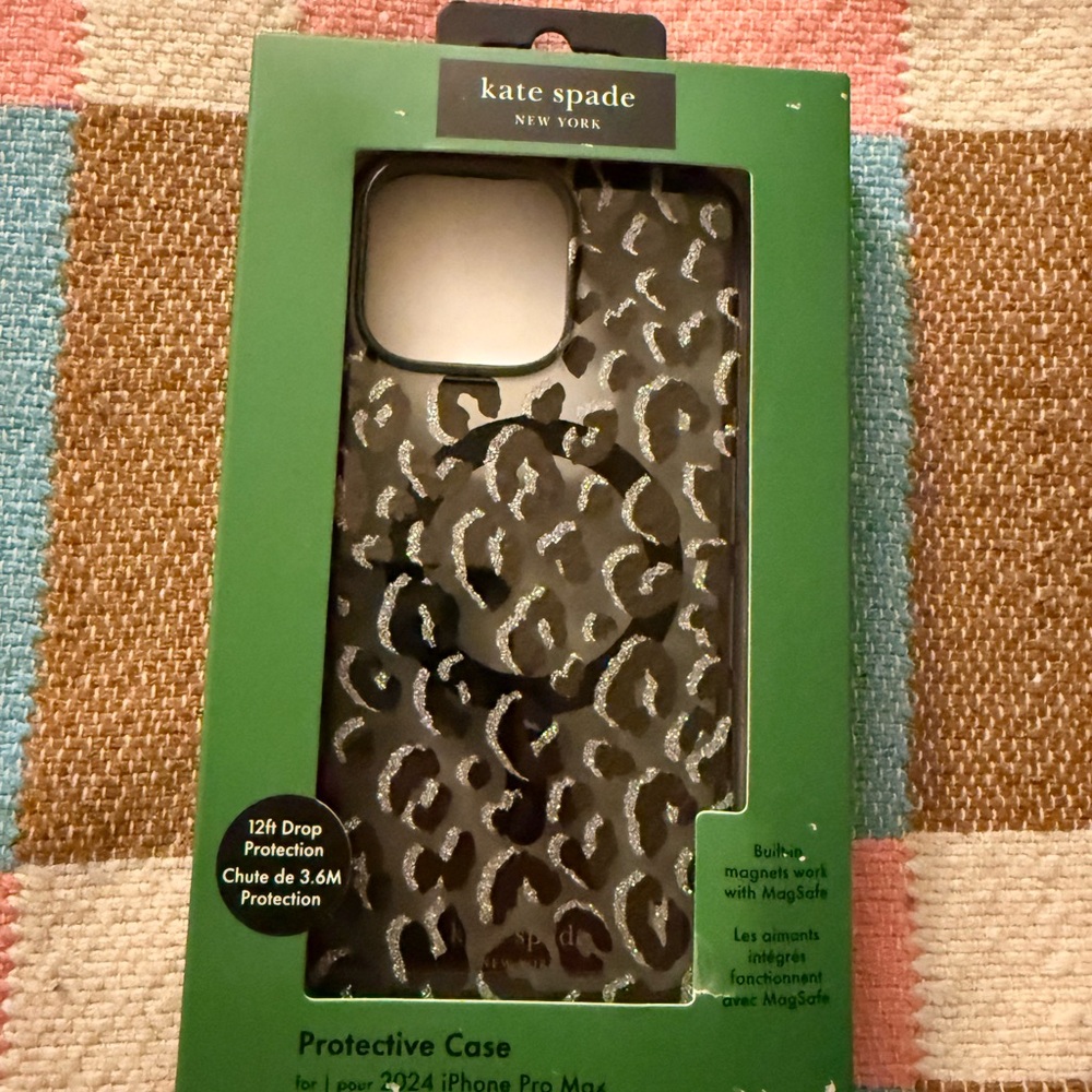 Kate Spade Glitter Leopard iPhone Case - Black and Silver